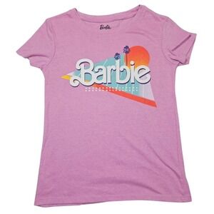 Barbie Shirt Womens Medium Pink Graphic Tee 80s Retro Sunset Palm Trees Mattel‎